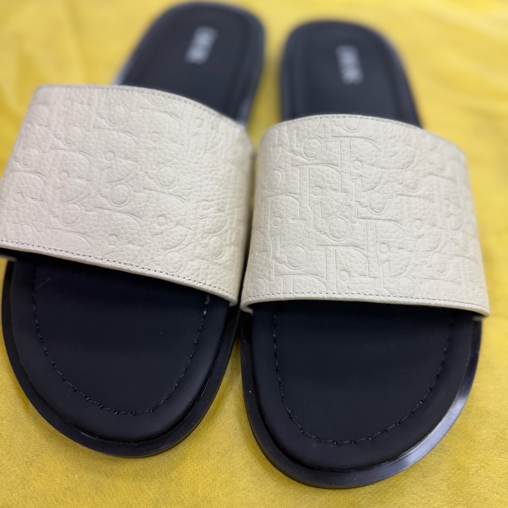 Dior Cream and Black Slide Sandals
